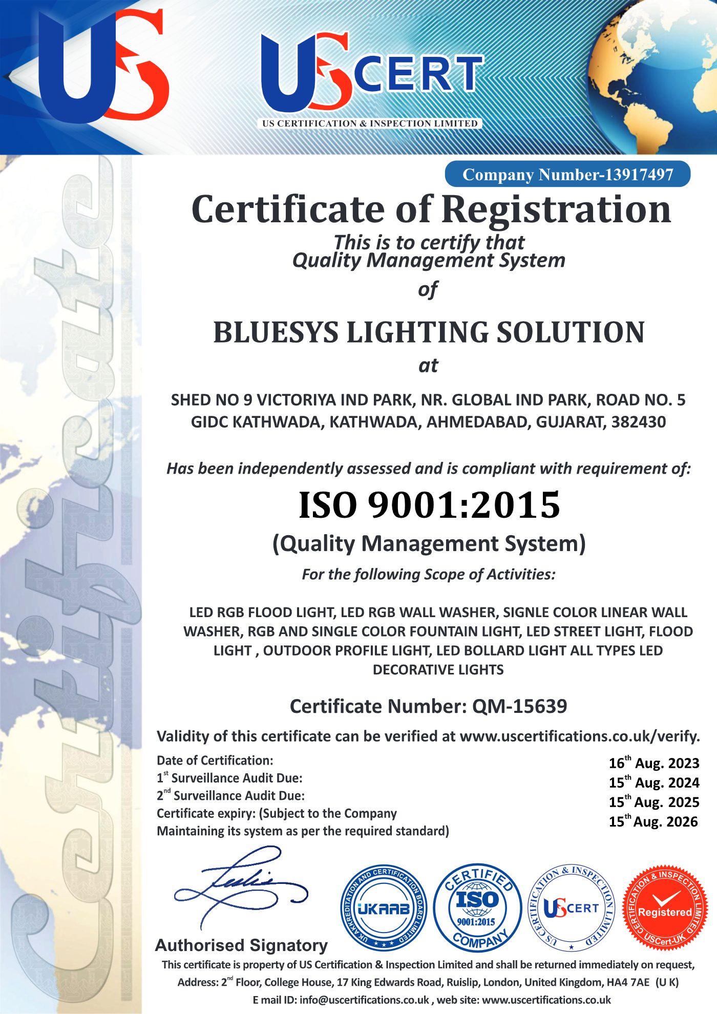 ISO 9001:2015 certificate